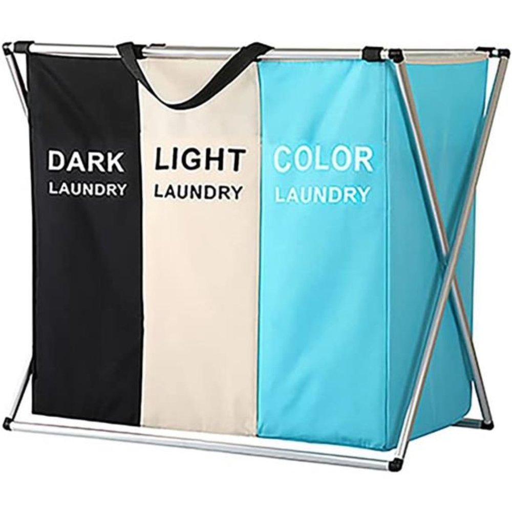 Laundry Cloth Hamper Sorter Basket 3 Sections with Aluminum Frame 24'×14''x 23''